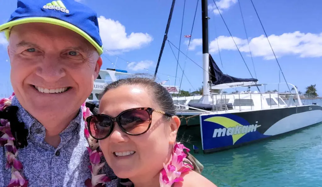 Waiting to board the Makani Catamaran in Oahu