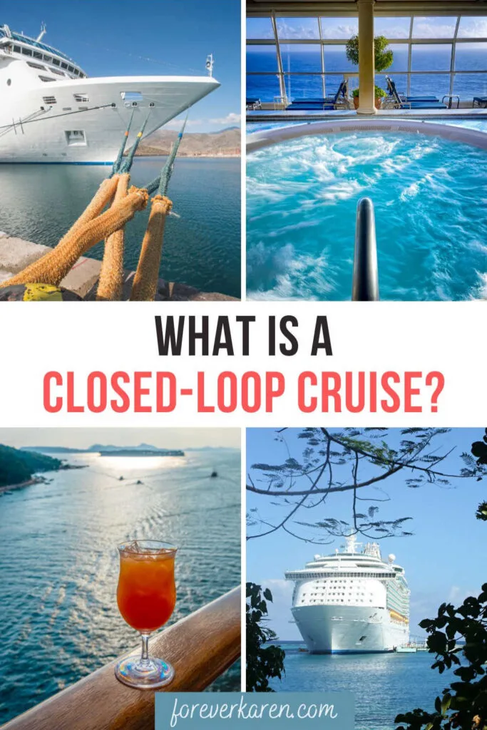 A docked cruise ship, a cruise ship hot tub, a cocktail drink and a ship in the Caribbean