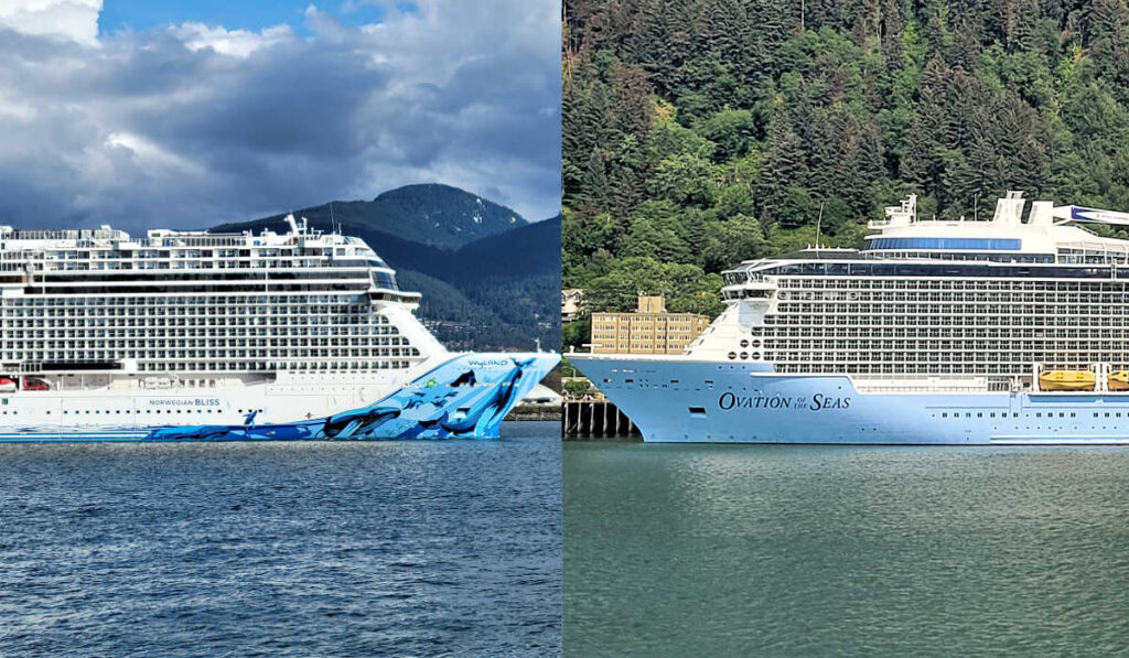 Norwegian Bliss and Royal Caribbean Ovation of the Seas cruise ships