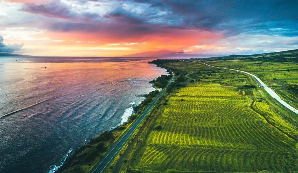 Enjoying a Maui sunset from a helicopter