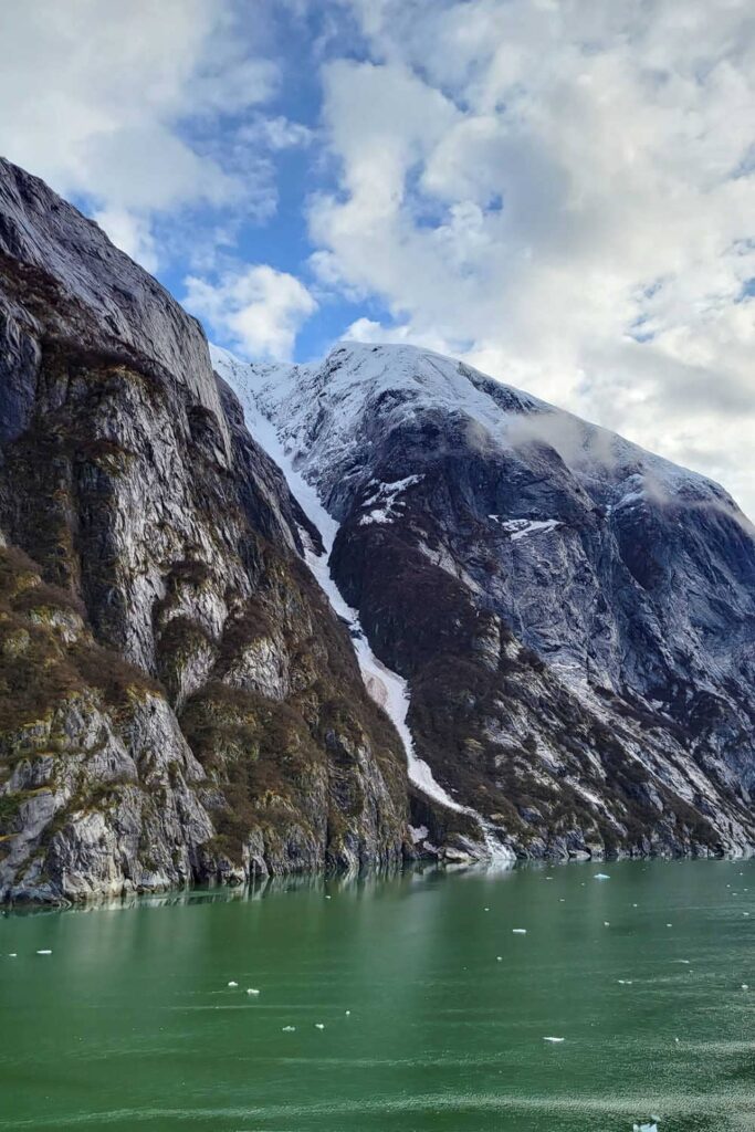 The moss-filled cliffs of Tracy Arm Fjord in Alaska
