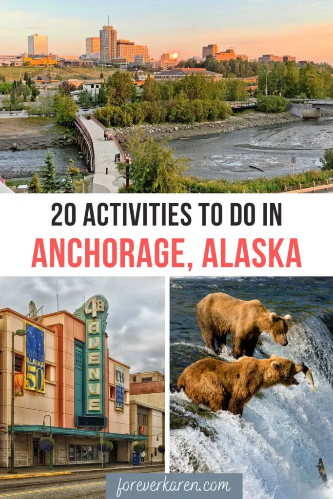 Anchorage, Alaska, a downtown street and bears fishing in Brook Falls