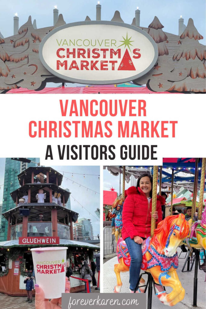 Vancouver Christmas Market entrance, a cup of Gluehwein glow wine, and riding the carousel