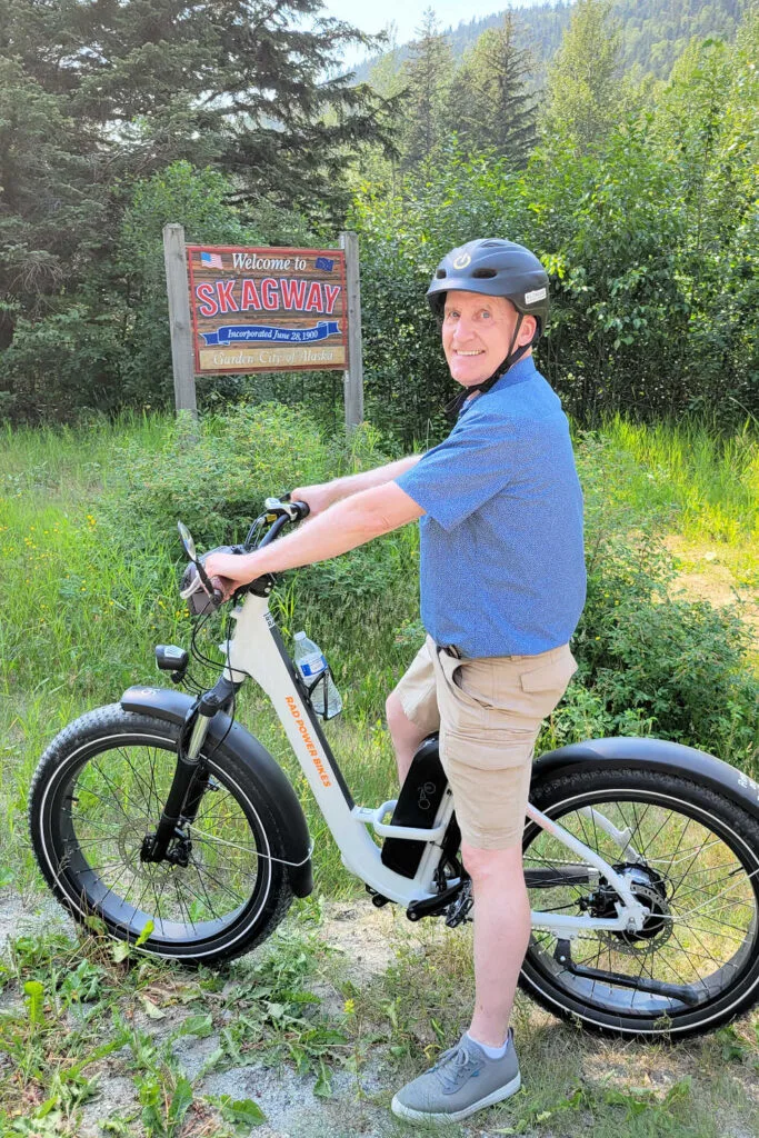 Brian on an electric bike in Skagway