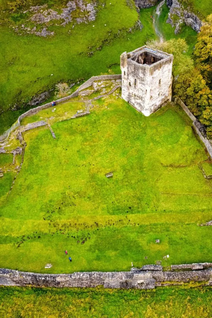 Aerial view of Peveril Castle ruins