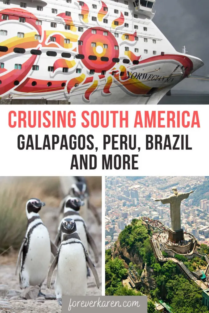 The Norwegian Sun cruise ship, Magellanic Penguins, and Christ the Redeemer, all in South America