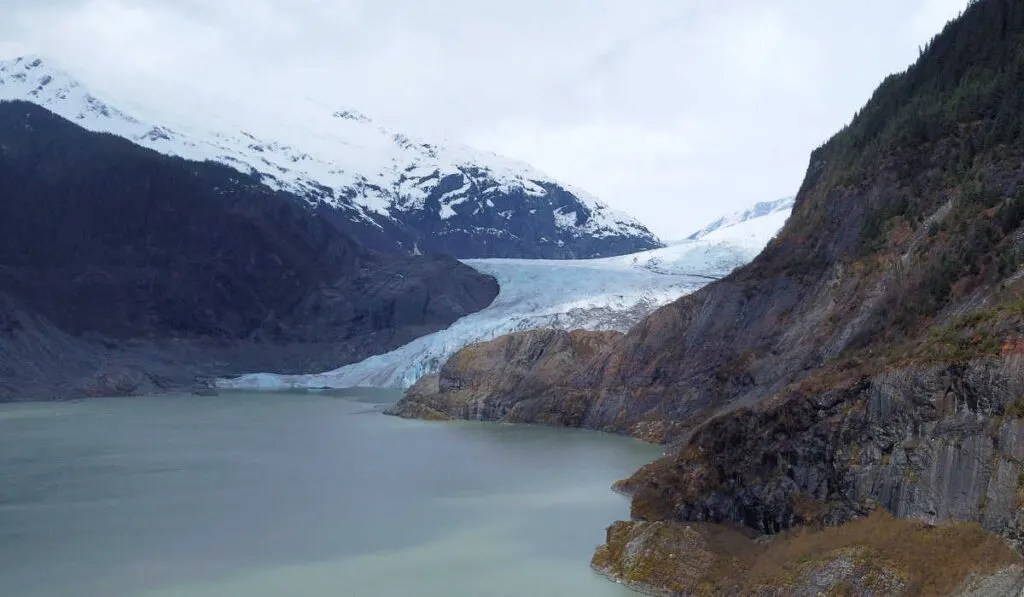 Drone shot of Mendenhall Glacier