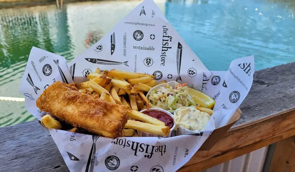 Gluten-free fish and chips from the Fish Store at Fisherman's Wharf in Victoria