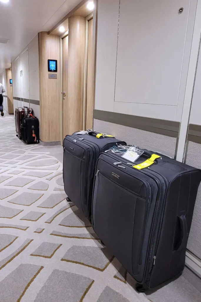 Luggage outside cabins the night before debarkation day