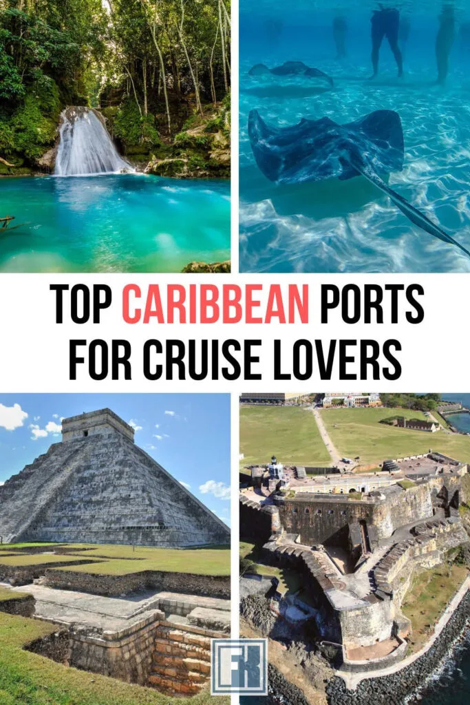 A waterfall, stingrays, Chichen Itza, and fort - all excursions in the Caribbean on a cruise