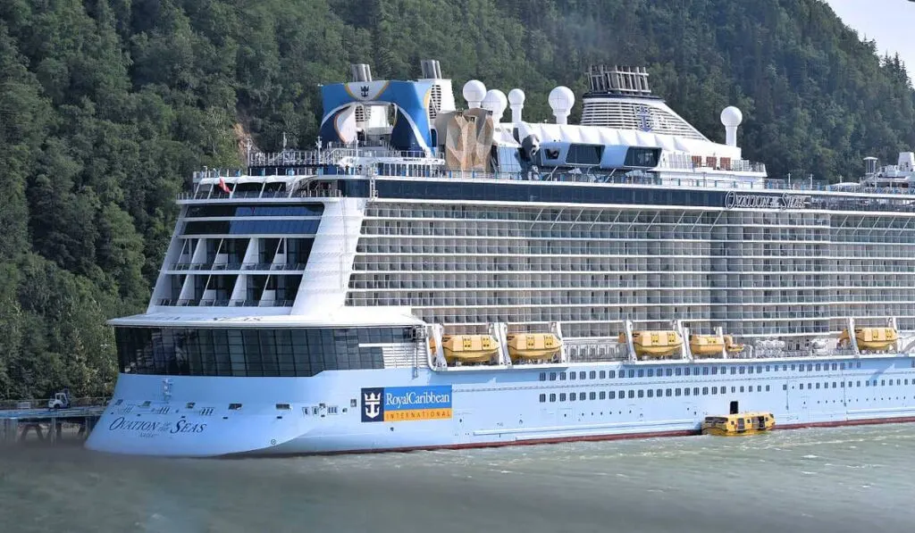 Royal Caribbean's Ovation of the Seas docked in Skagway, Alaska