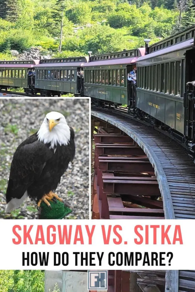 The White Pass & Yukon Route train in Skagway and a bald eagle in Sitka