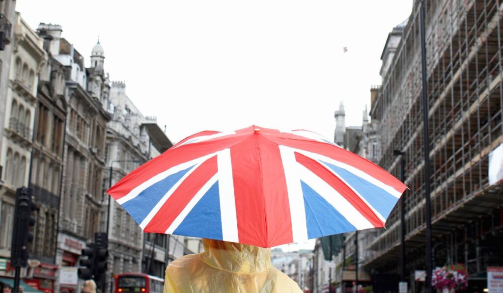 A union jack umbrella in London, England