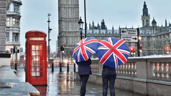 Souvenir union jack umbrellas in London, England
