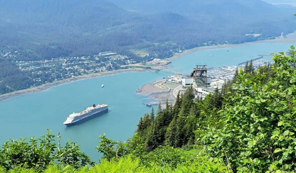 View of Gastineau Channel from the Mount Roberts hiking trail in Juneau, Alaska