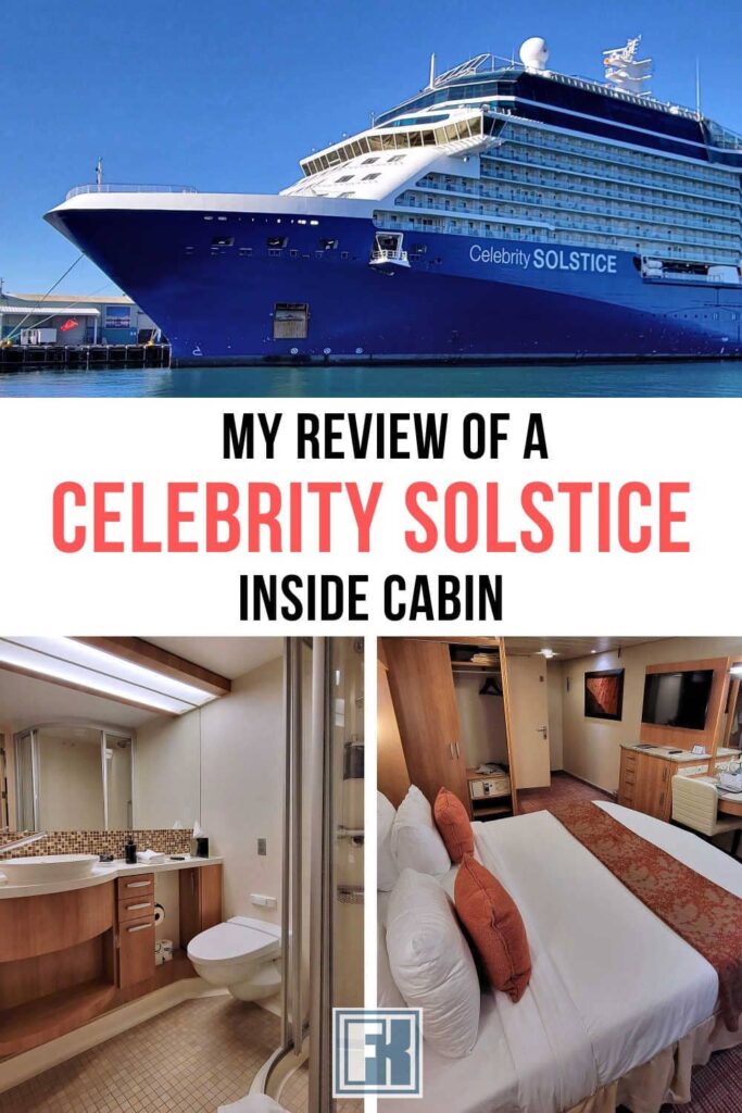 Celebrity Solstice cruise ship and an inside cabin and adjoining bathroom