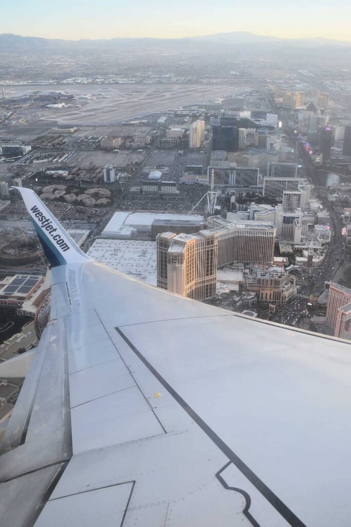 Leaving and flying over Las Vegas and enjoying the views of The Strip