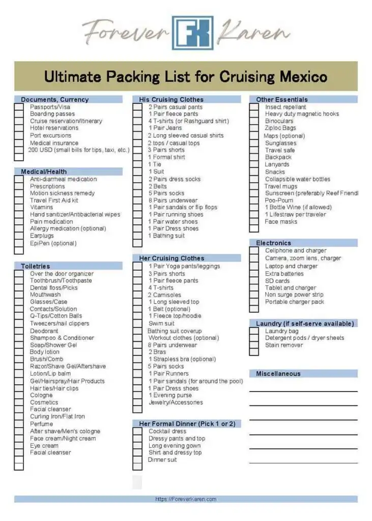 Mexico cruise packing list