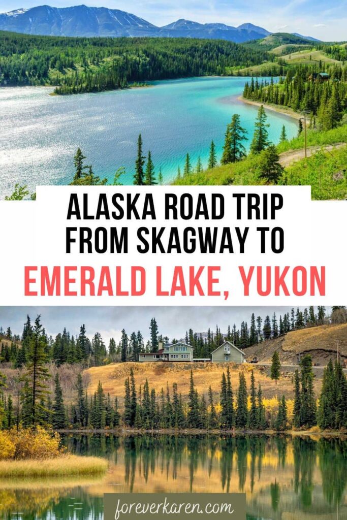 Turquoise waters of Emerald Lake in the Yukon and fall colors Yukon Lake
