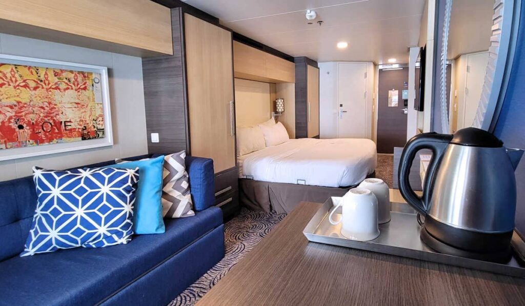 Our Quantum of the Seas balcony cabin with tea station