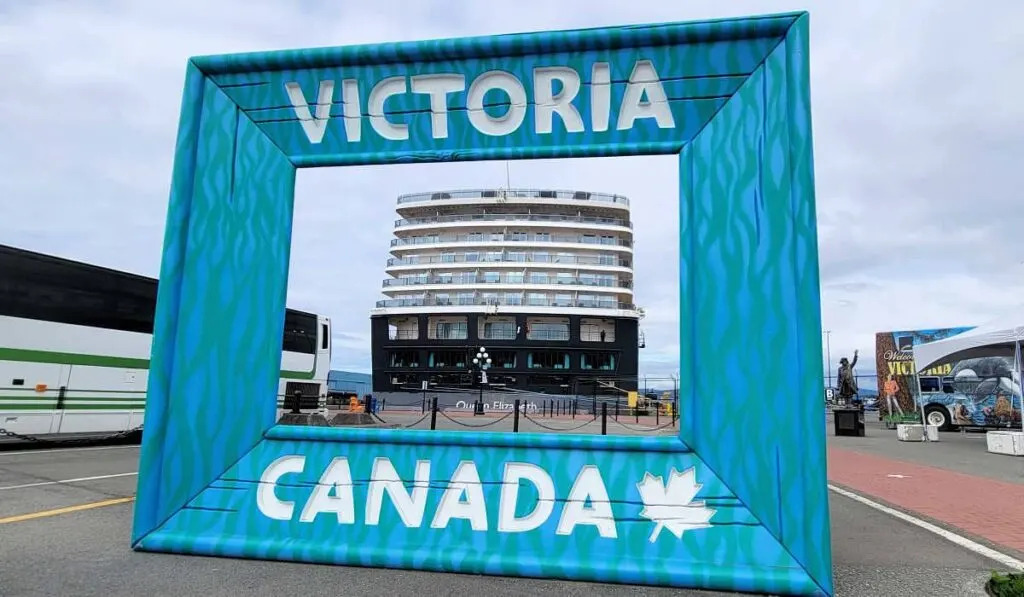 Cunard docked in the Victoria cruise port