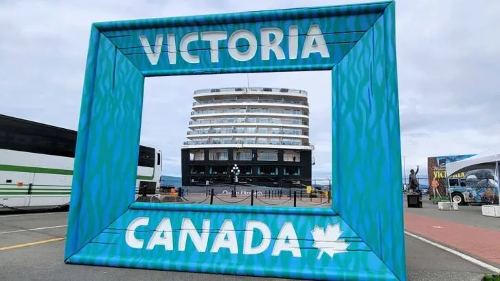 Cunard docked in the Victoria cruise port