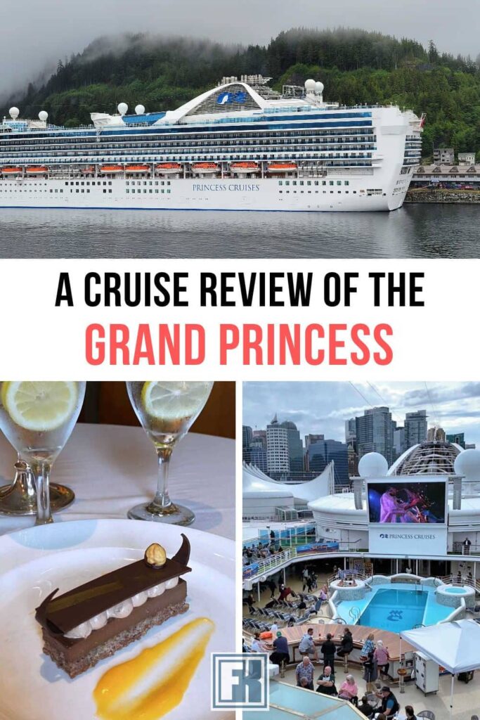 The Grand Princess cruise ship, the pool deck and chocolate dessert from the ship