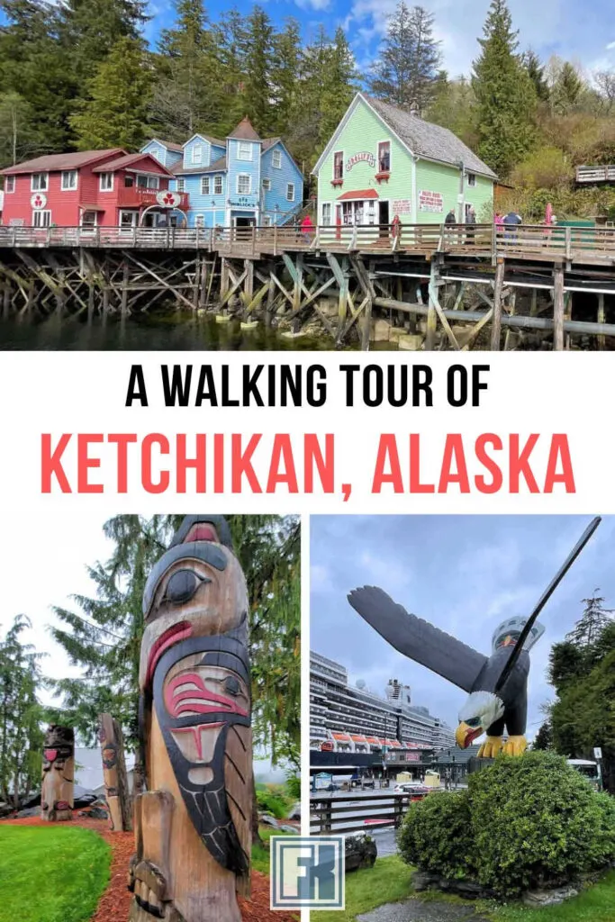 Creek Street, totem poles, and Thundering Wings, all things you can see on a Ketchikan walking tour