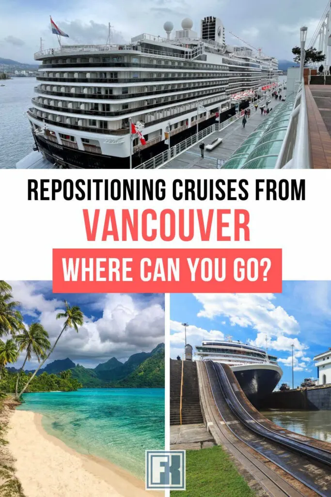 A cruise ship repositioning through the Panama Canal from Vancouver, a Holland America vessel, and a tropical beach