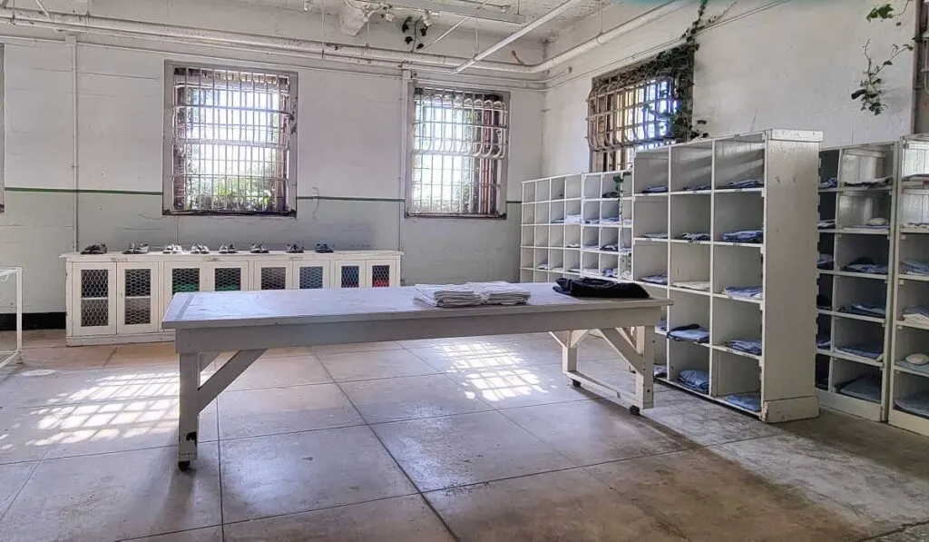 Alcatraz welcome area where new inmates would receive their clothes