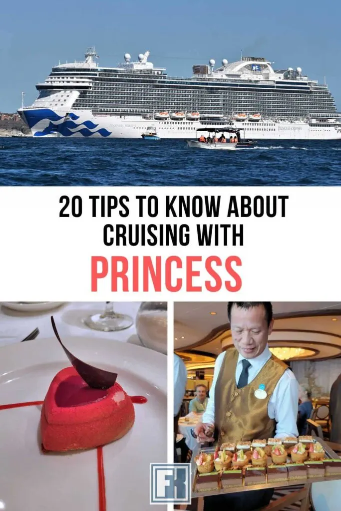 Infographic about cruising tips on a Princess ship, including the Discovery Princess, afternoon tea, and a heart shaped dessert.