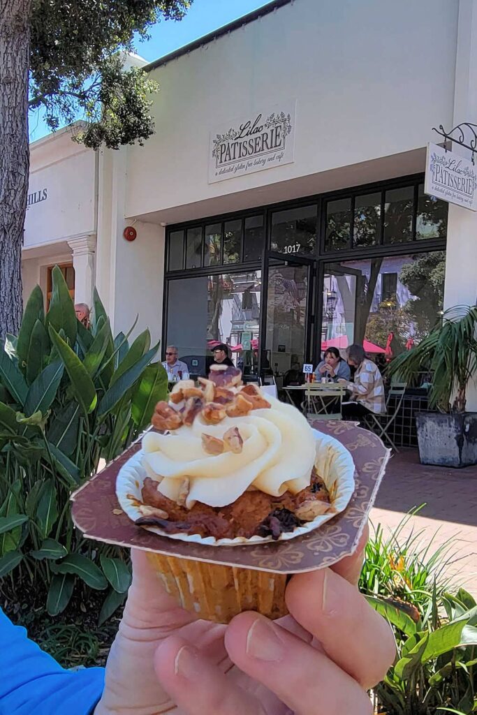 A gluten-free carrot cake cupcake from Lilac Patisserie 