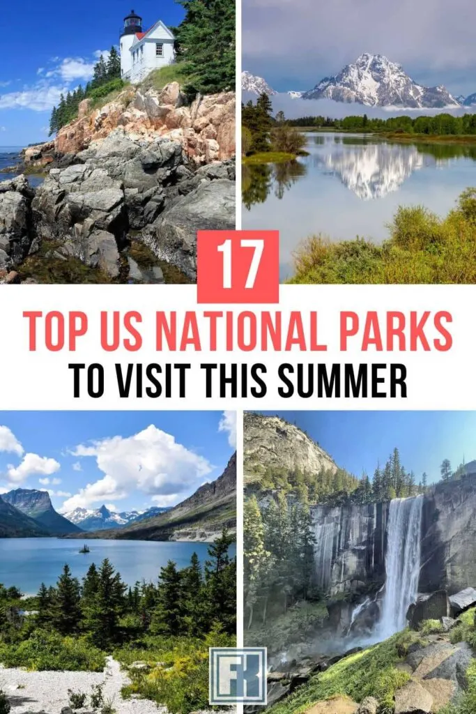Four scenic views from US National Parks visited in summer
