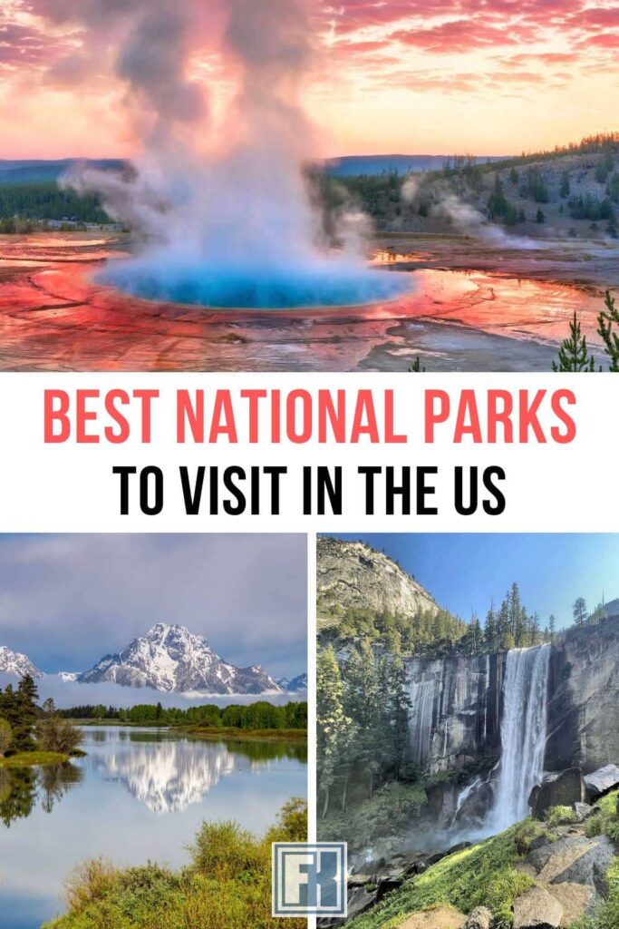 Grand Prismatic Spring in Yellowstone, Mount Moran in Grand Tetons, and Vernal Waterfall in Yosemite National Parks