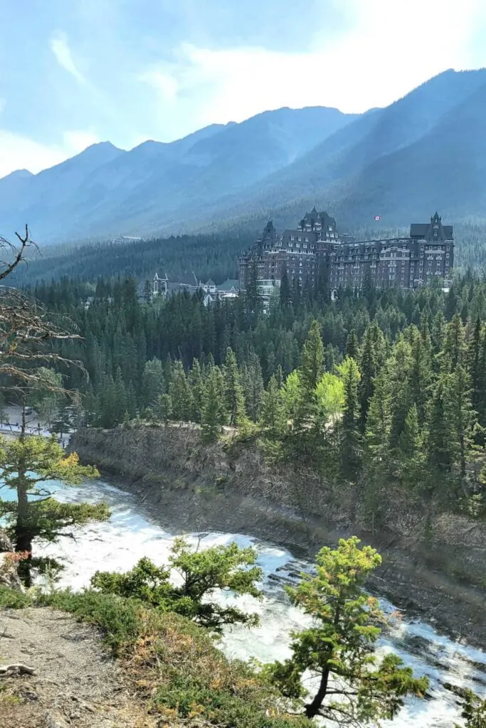 Bow Falls and Banff Springs Hotel from Surprise Corner Viewpoint