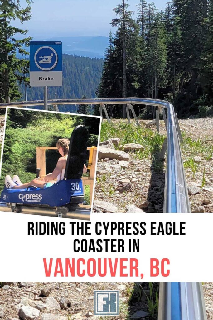 Cypress Eagle Coaster track and someone riding in a car, near Vancouver, BC