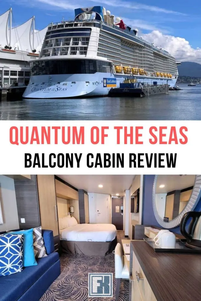 Quantum of the Seas cruise ship and one of the balcony cabins