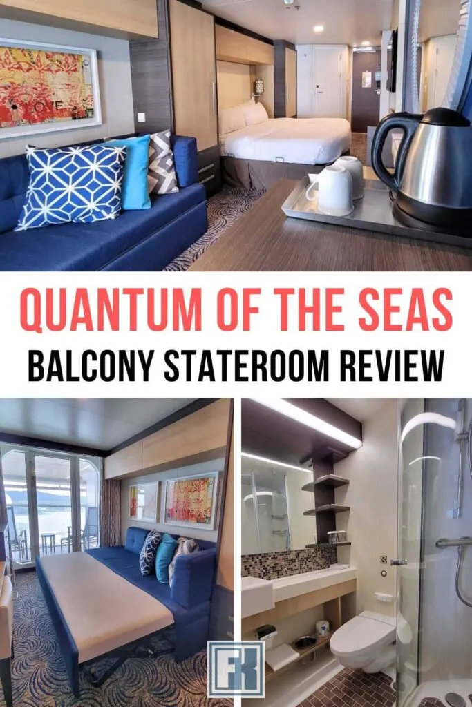 A Quantum of the Seas balcony cabin, trundle bed and stateroom bathroom