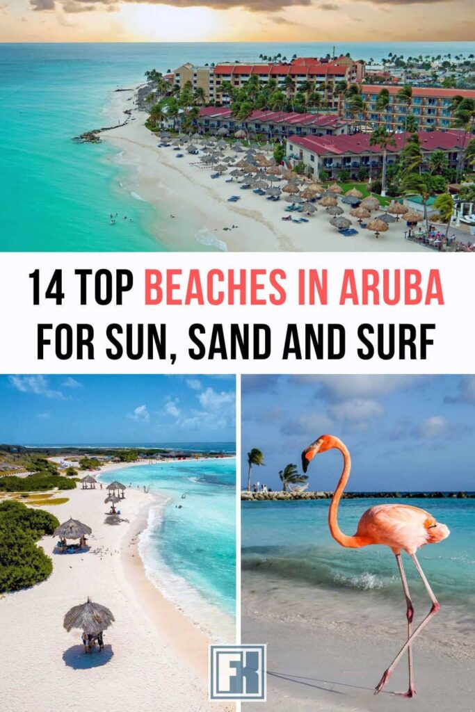 Infographic for the best beaches in Aruba, featuring Baby, Flamingo and Manchebo Beaches