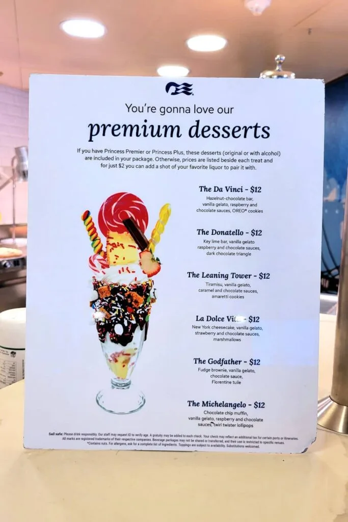 Princess Cruises premium dessert menu