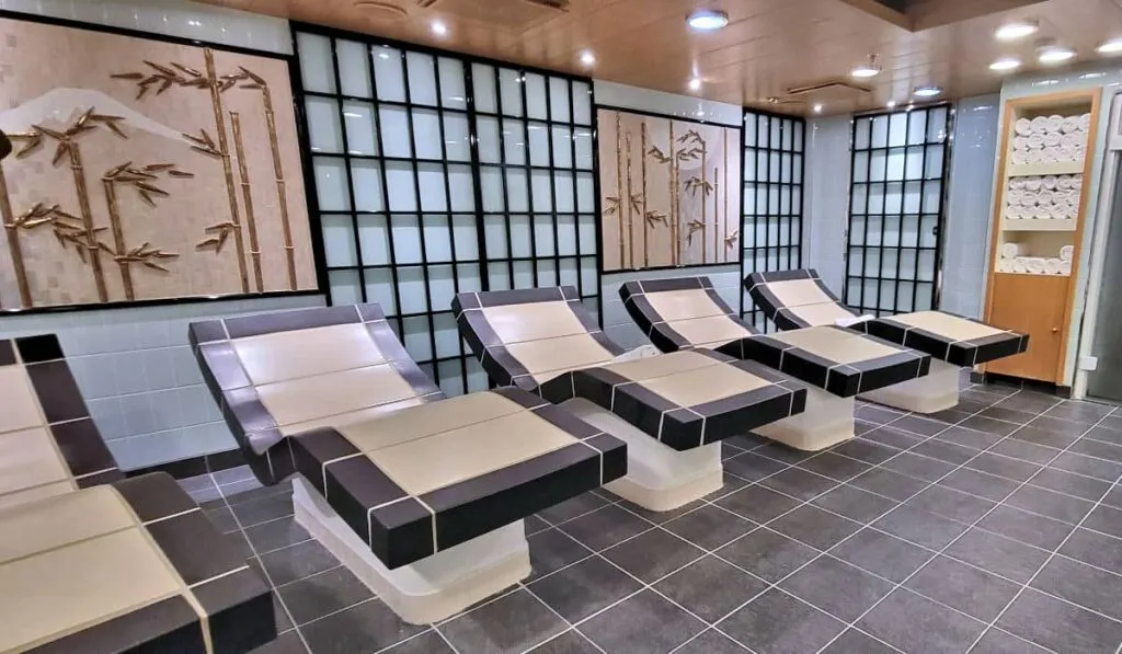 Heated tile loungers in the spa's thermal suite