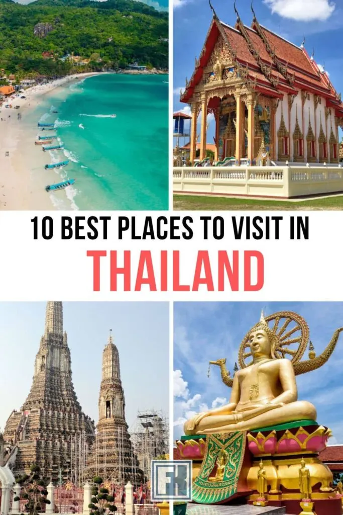 Images of the best places to visit in Thailand, including temples, and sandy beaches.