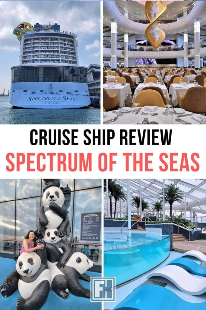 Royal Caribbean Spectrum of the Seas, main dining room, giant panda mascots and solarium pool