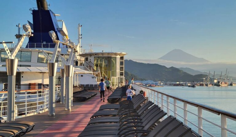 Arriving in Shimizu cruise port with Mt. Fuji in the background