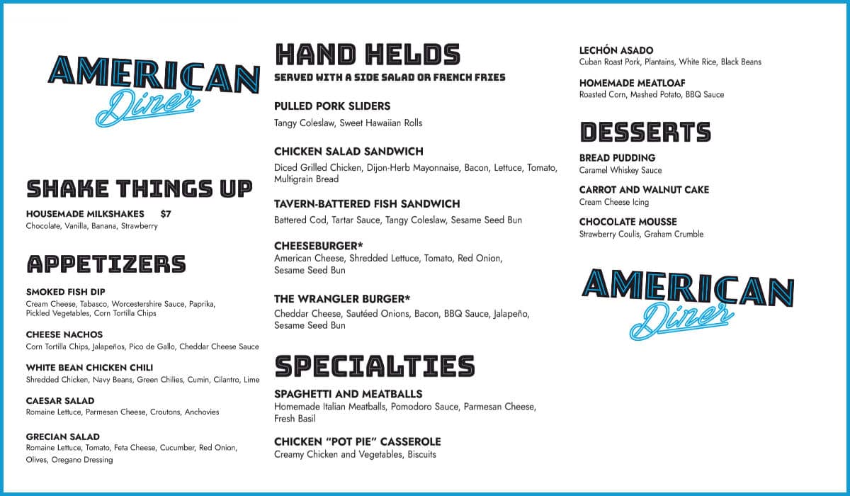 American Diner menu