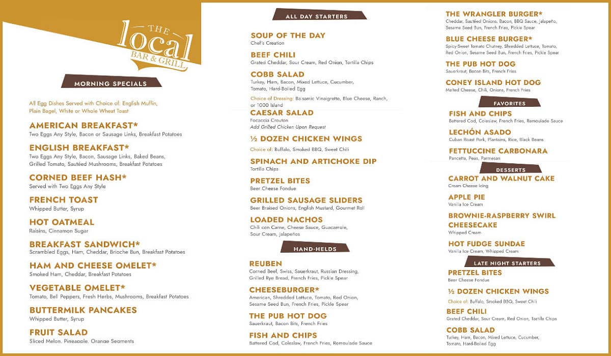 Local Bar & Grill menu