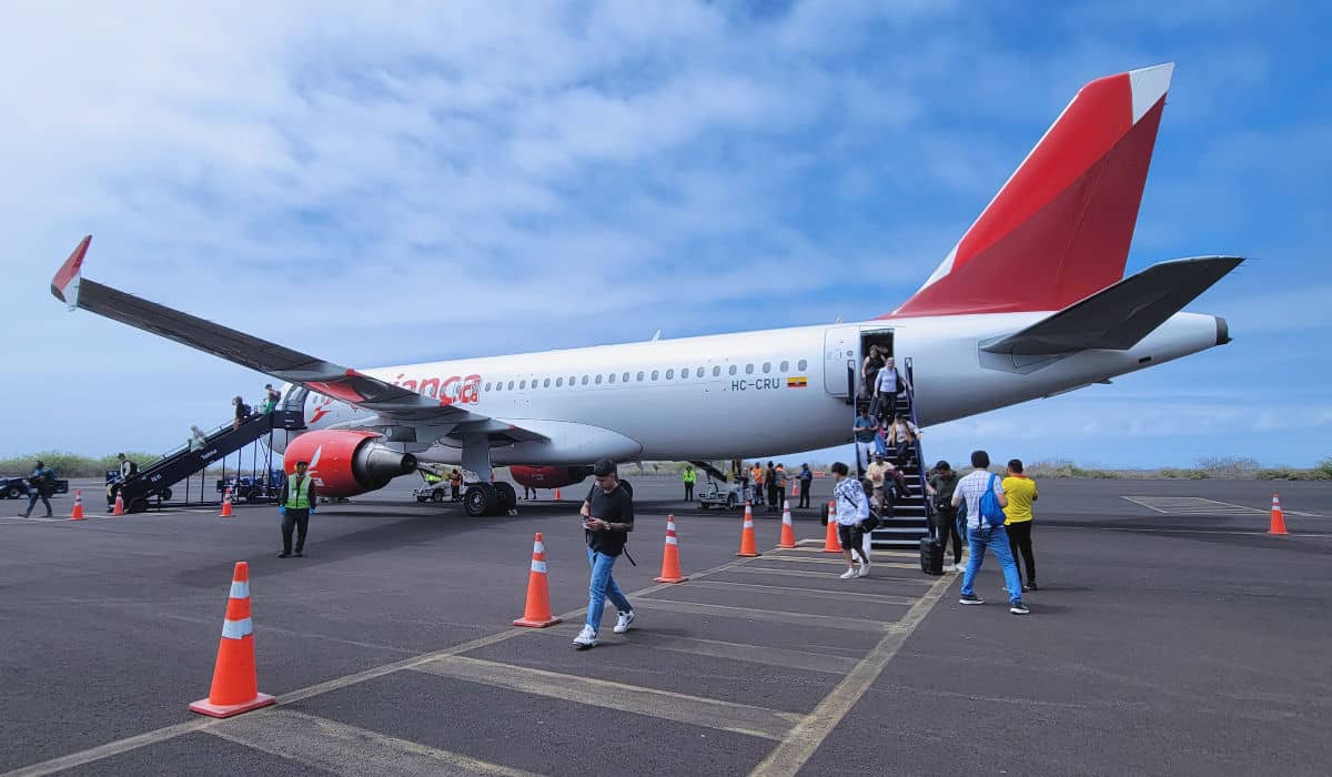 Disembarking from the back of the plane