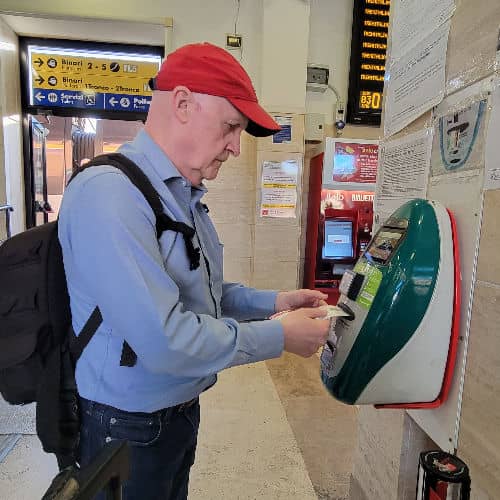 Brian validating our train tickets