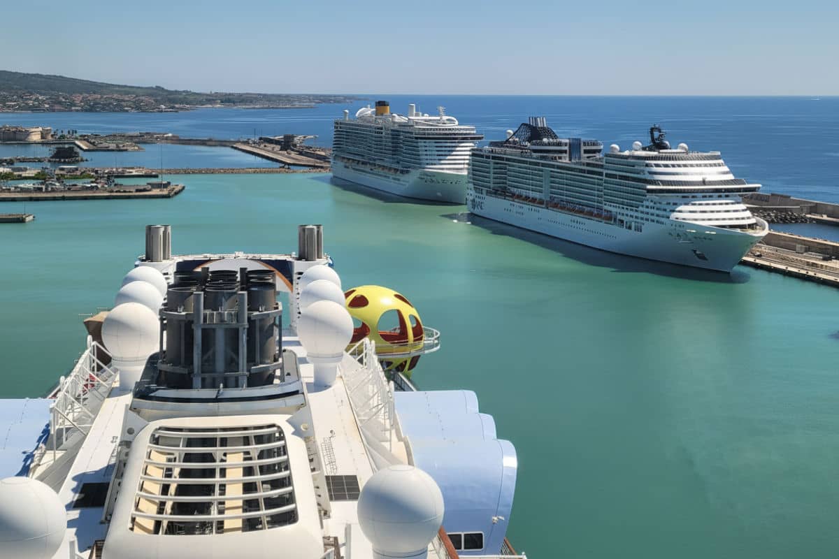 On the Odyssey of the Seas in Civitavecchia cruise port, in spring
